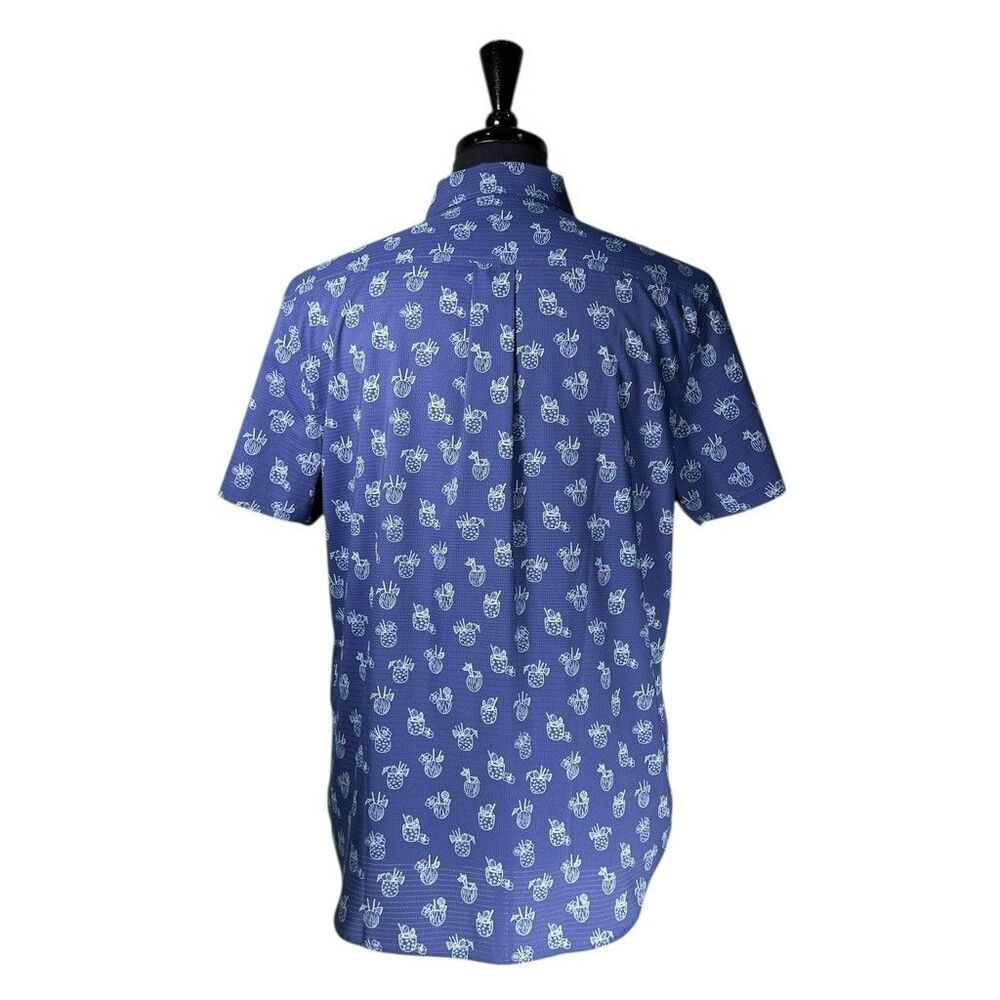 Chubbies Mens Blue Stretch Button Up Shirt Medium Short Sleeve Tropical Cocktail - Picture 2 of 9